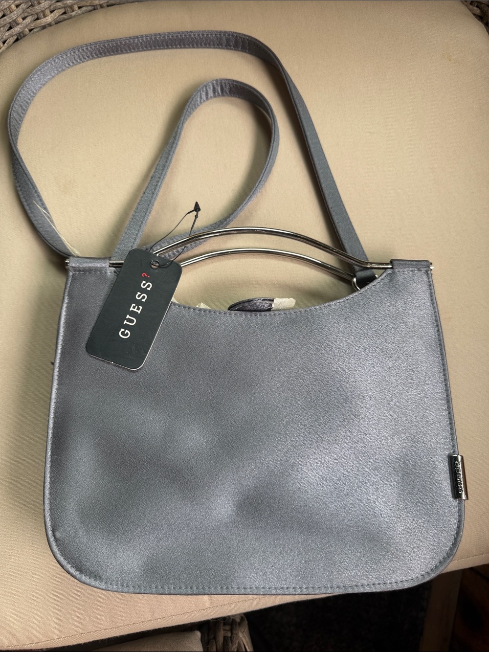 GUESS Metallic Crossbody Bag or silver ring handles nwt